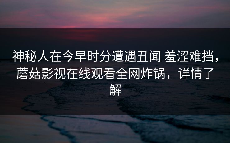 神秘人在今早时分遭遇丑闻 羞涩难挡,蘑菇影视在线观看全网炸锅,详情了解 神秘人在今早时分遭遇丑闻 羞涩难挡,蘑菇影视在线观看全网炸锅,详情了解