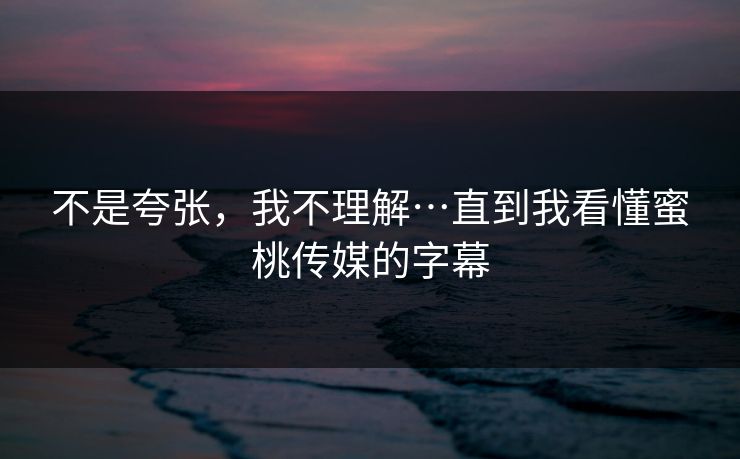 不是夸张，我不理解…直到我看懂蜜桃传媒的字幕