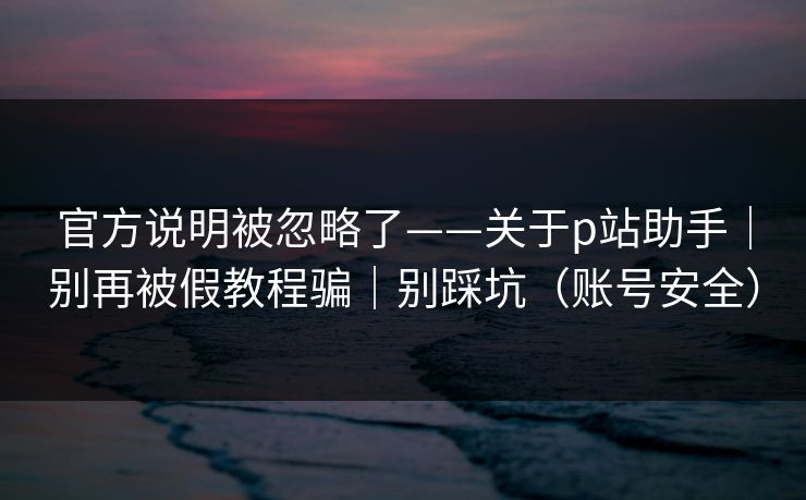 官方说明被忽略了——关于p站助手|别再被假教程骗|别踩坑(账号安全) 官方说明被忽略了——关于p站助手|别再被假教程骗|别踩坑(账号安全)