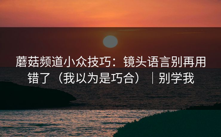 蘑菇频道小众技巧：镜头语言别再用错了（我以为是巧合）｜别学我